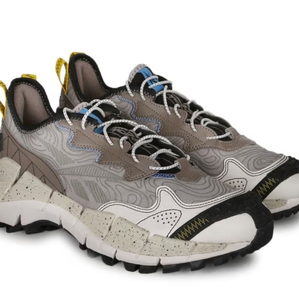 Reebok Gray White Athletic Sneakers with Yellow Accents